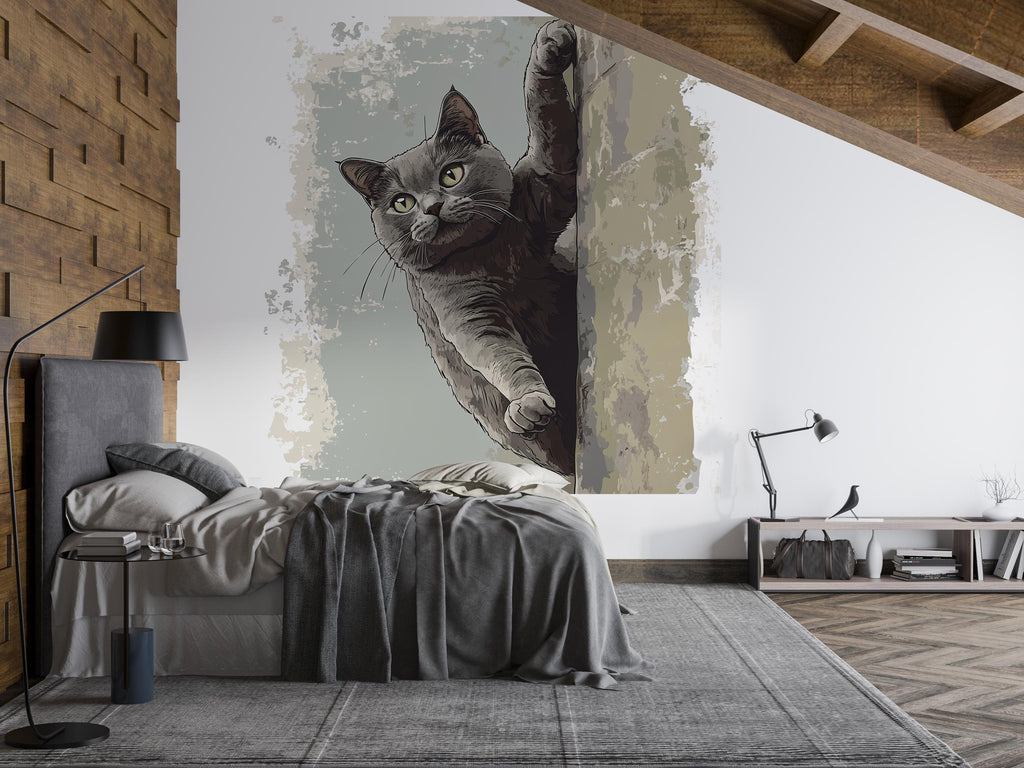Cat Wall Decal, Peeking Cat Wall Sticker, Cute Animal Wall Art, Kids Room Decor, Nursery Wall Mural, Pet Lover Decor, 183gm