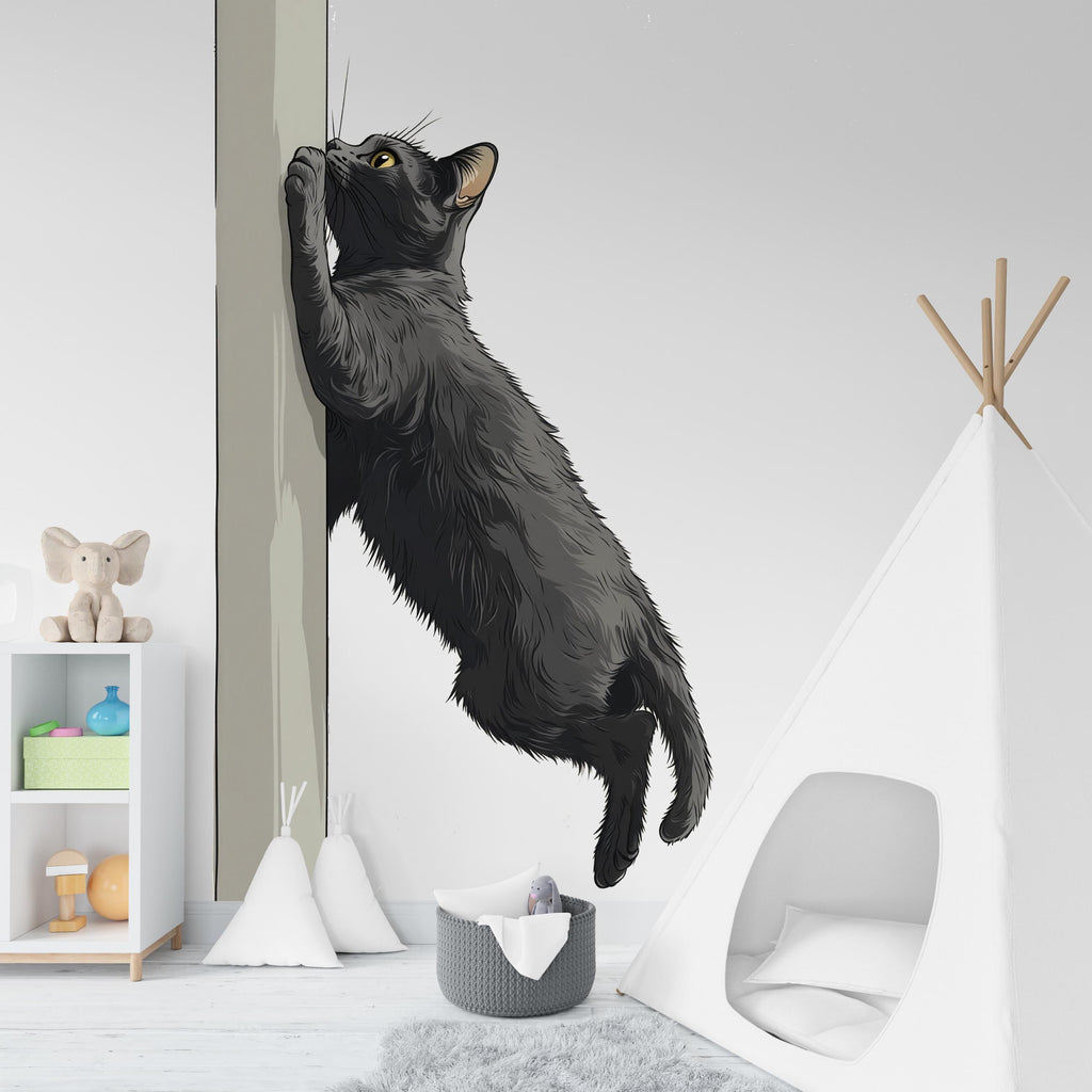 Black Cat Wall Decal, Climbing Cat Wall Sticker, Cute Cat Wall Art, Nursery Decor, Kids Room Decal, Pet Lover Gift, 184gm