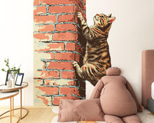 Load image into Gallery viewer, Climbing Cat Wall Decal, Brick Wall Cat Sticker, Cute Kitty Wall Art, Kids Room Decor, Nursery Wall Mural, Pet Lover Gift, 186gm