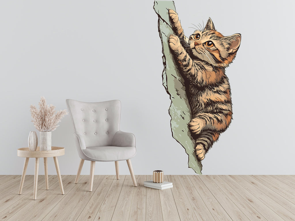 Climbing Cat Wall Decal, Cute Kitty Wall Sticker, Cat Lover Wall Art, Kids Room Decor, Nursery Wall Mural, Pet Decor, 187gm