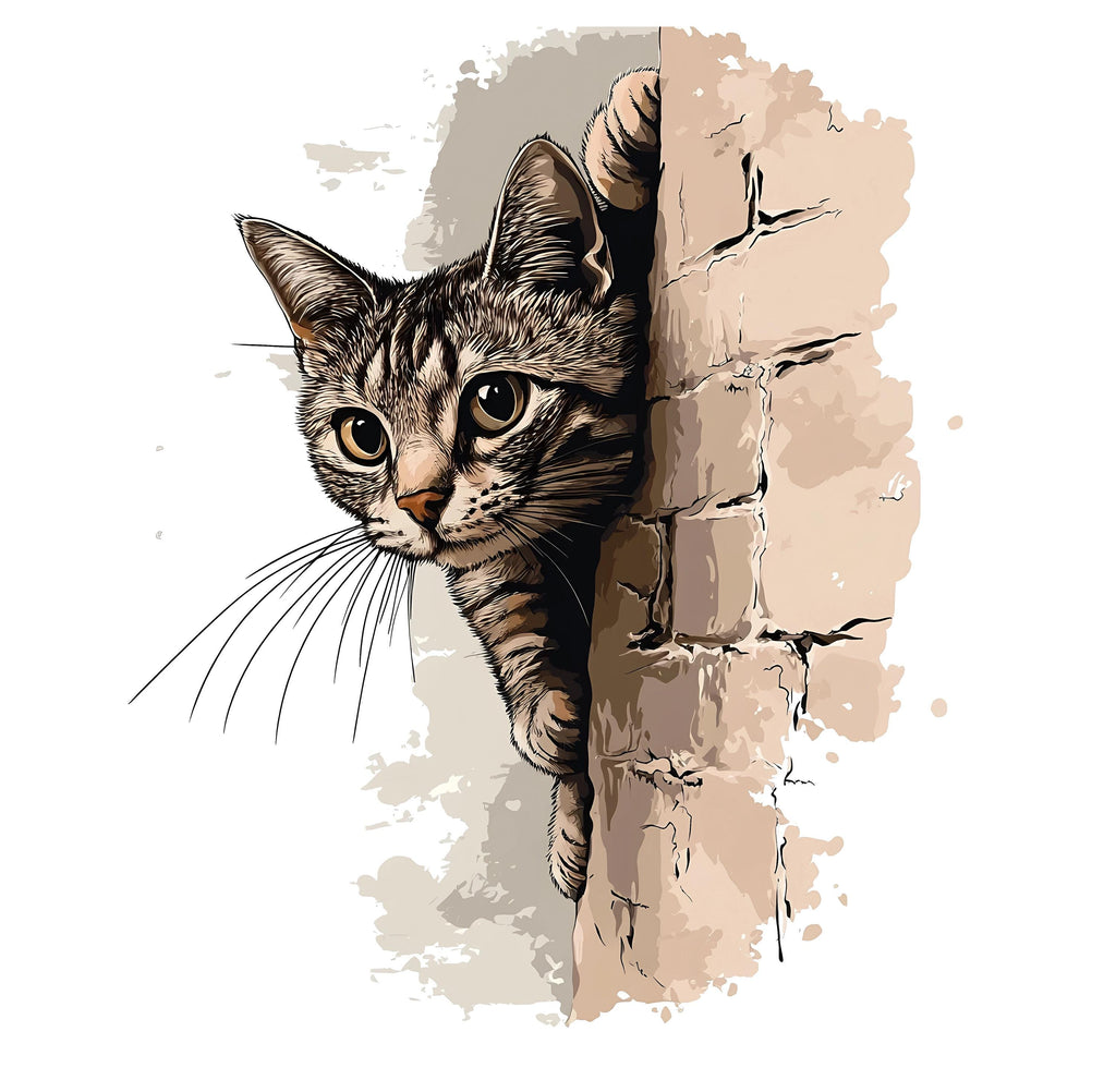 Peeking Cat Wall Decal, Cat Wall Sticker, Cute Kitty Wall Art, Bedroom Decor, Nursery Wall Mural, Pet Lover Gift, 190gm