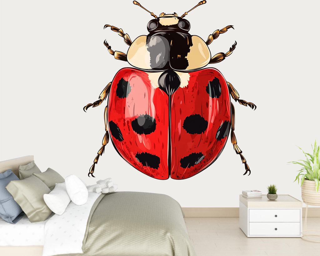Ladybug Wall Decal, Red Ladybird Sticker, Kids Room Wall Art, Nursery Bug Decor, Insect Wall Mural, Nature Decor, 191gm