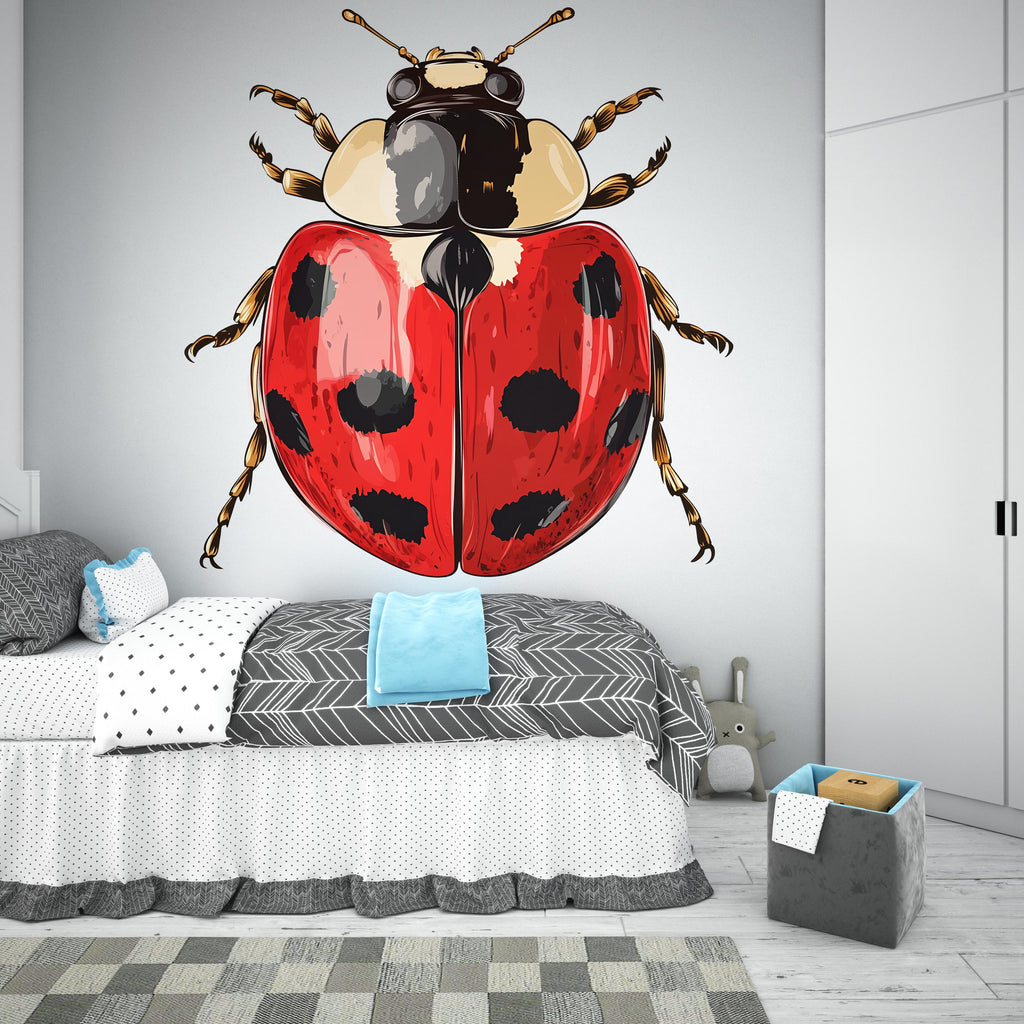 Ladybug Wall Decal, Red Ladybird Sticker, Kids Room Wall Art, Nursery Bug Decor, Insect Wall Mural, Nature Decor, 191gm