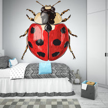 Load image into Gallery viewer, Ladybug Wall Decal, Red Ladybird Sticker, Kids Room Wall Art, Nursery Bug Decor, Insect Wall Mural, Nature Decor, 191gm