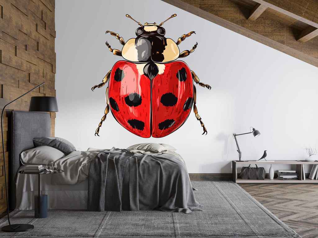 Ladybug Wall Decal, Red Ladybird Sticker, Kids Room Wall Art, Nursery Bug Decor, Insect Wall Mural, Nature Decor, 191gm