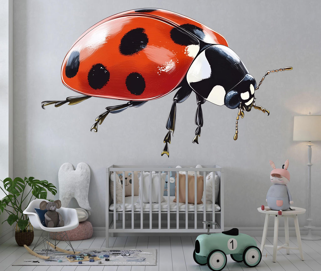 Ladybug Wall Decal, Ladybird Wall Sticker, Kids Room Wall Art, Nursery Bug Decor, Insect Wall Mural, Nature Decor, 192gm