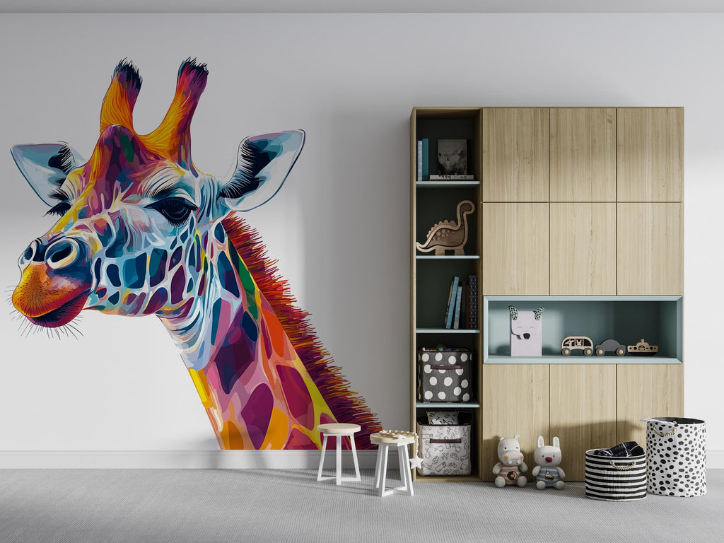 Colorful Giraffe Wall Decal, Giraffe Wall Sticker, Safari Nursery Wall Art, Kids Room Animal Decor, Jungle Wall Mural, 193gm