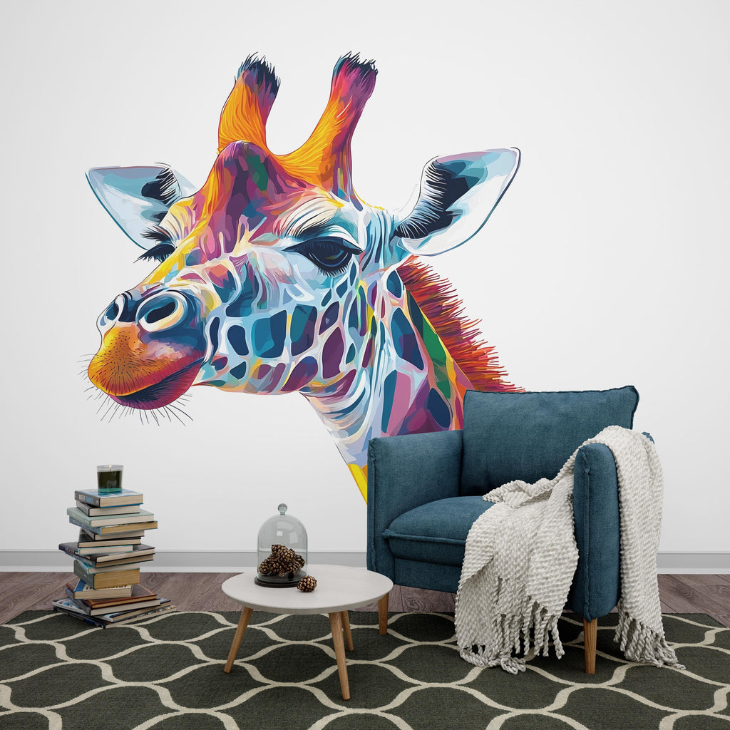 Colorful Giraffe Wall Decal, Giraffe Wall Sticker, Safari Nursery Wall Art, Kids Room Animal Decor, Jungle Wall Mural, 193gm
