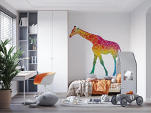 Load image into Gallery viewer, Geometric Giraffe Wall Decal, Colorful Giraffe Sticker, Safari Nursery Wall Art, Kids Room Animal Decor, Jungle Wall Mural, 194gm