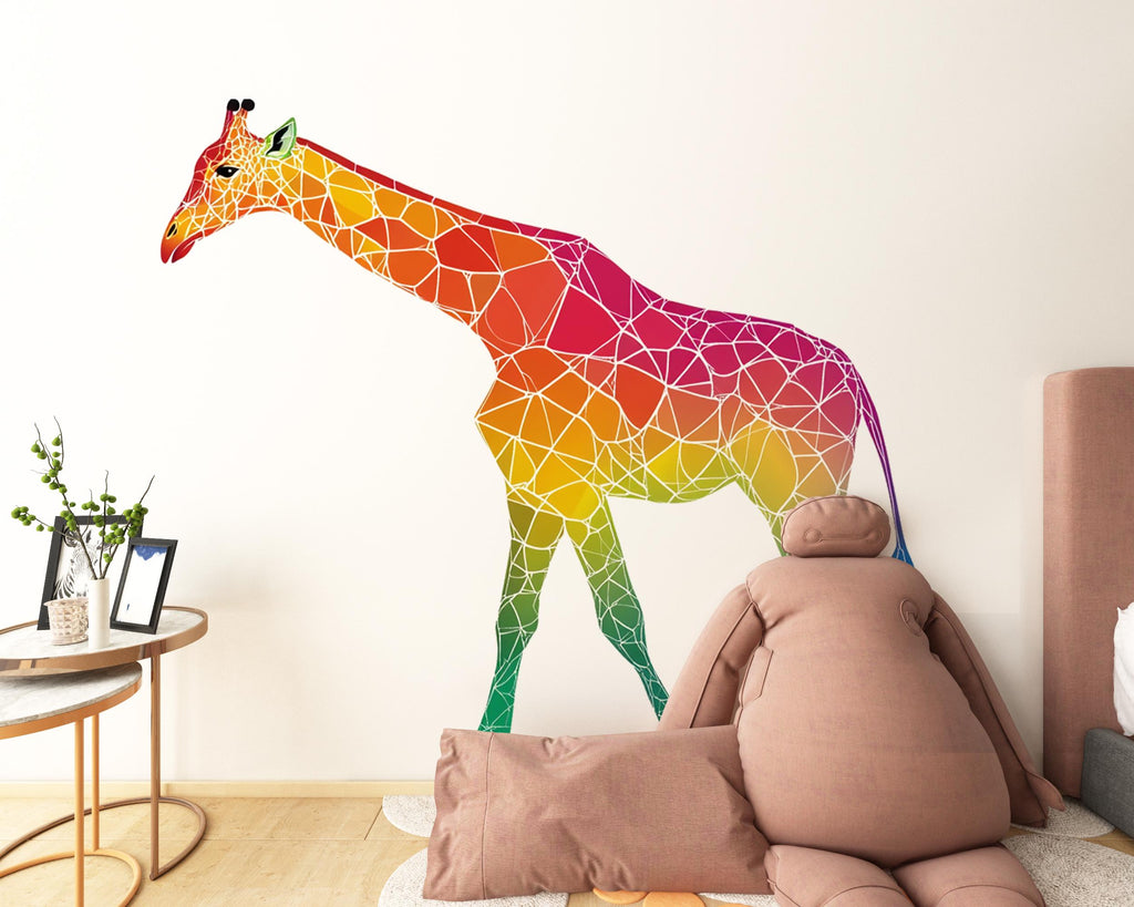 Geometric Giraffe Wall Decal, Colorful Giraffe Sticker, Safari Nursery Wall Art, Kids Room Animal Decor, Jungle Wall Mural, 194gm