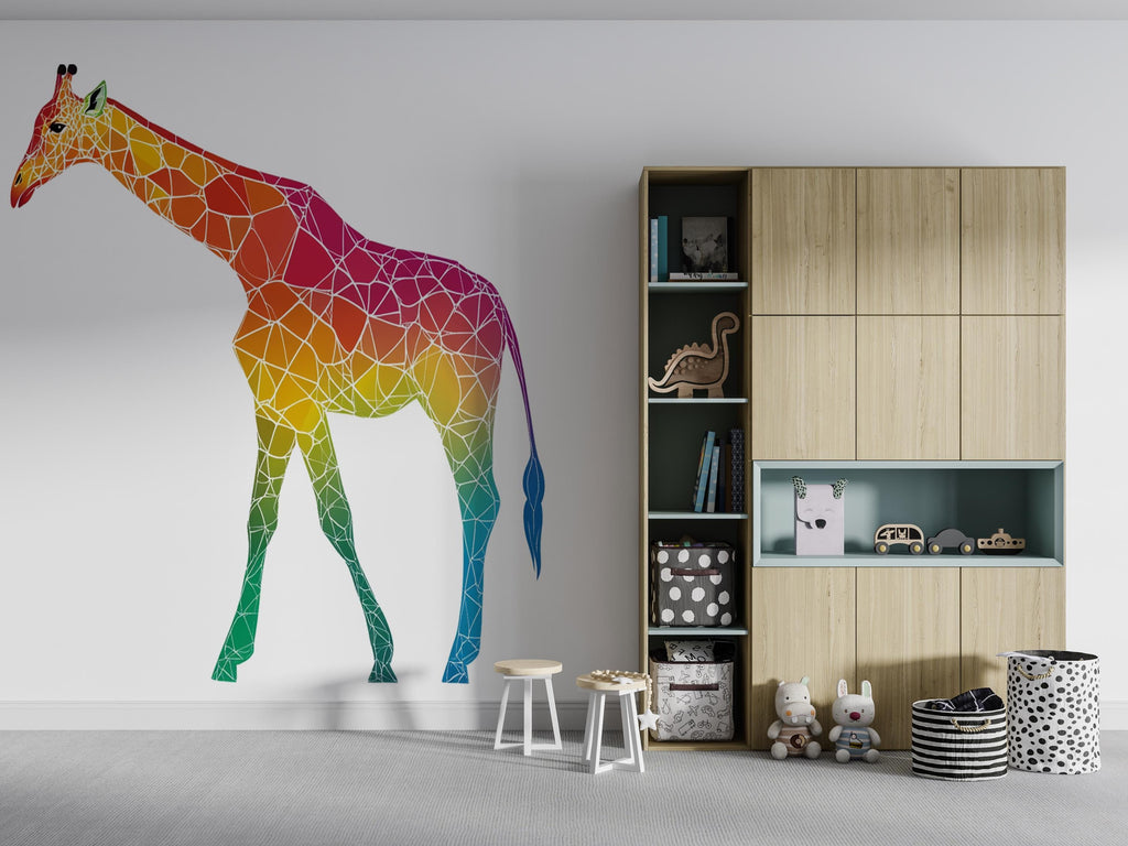 Geometric Giraffe Wall Decal, Colorful Giraffe Sticker, Safari Nursery Wall Art, Kids Room Animal Decor, Jungle Wall Mural, 194gm