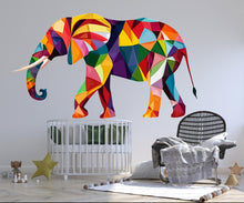 Load image into Gallery viewer, Geometric Elephant Wall Decal, Colorful Elephant Sticker, Safari Nursery Wall Art, Kids Room Animal Decor, Jungle Wall Mural, 196gm
