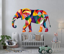 Load image into Gallery viewer, Geometric Elephant Wall Decal, Colorful Elephant Sticker, Safari Nursery Wall Art, Kids Room Animal Decor, Jungle Wall Mural, 196gm