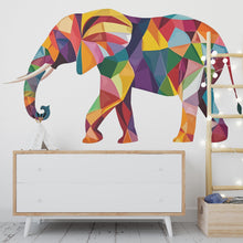 Load image into Gallery viewer, Geometric Elephant Wall Decal, Colorful Elephant Sticker, Safari Nursery Wall Art, Kids Room Animal Decor, Jungle Wall Mural, 196gm