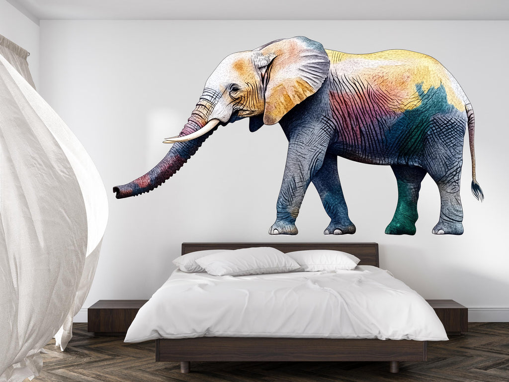Colorful Elephant Wall Decal, Safari Animal Sticker, Kids Room Wall Art, Nursery Decor, Jungle Wall Mural, 197gm