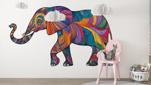 Load image into Gallery viewer, Colorful Elephant Wall Decal, Boho Elephant Sticker, Safari Animal Wall Art, Kids Room Decor, Nursery Wall Mural, 198gm