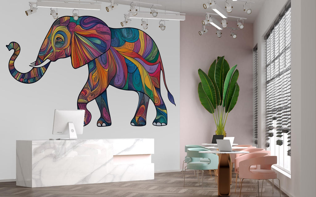 Colorful Elephant Wall Decal, Boho Elephant Sticker, Safari Animal Wall Art, Kids Room Decor, Nursery Wall Mural, 198gm