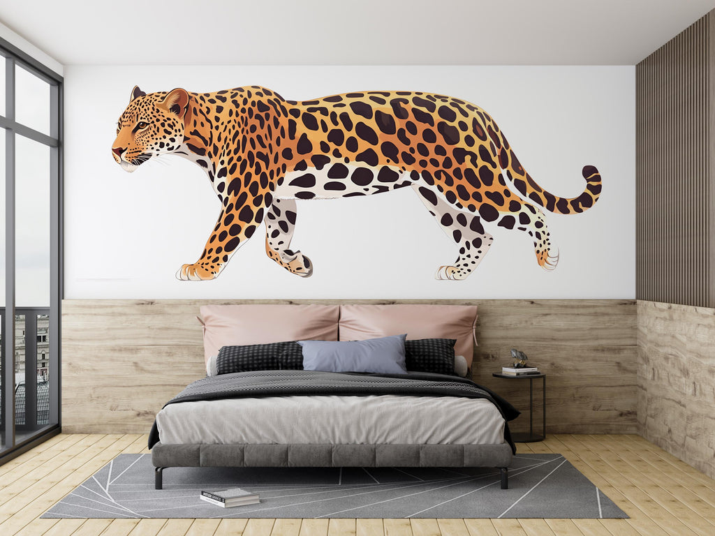 Leopard Wall Decal Large Removable Jungle Cat Sticker Safari Animal Wall Art for Bedroom Nursery Modern Wildlife Decor, 051gm