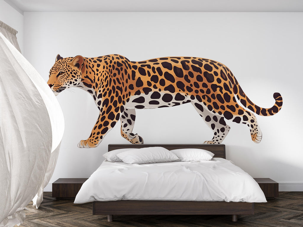 Leopard Wall Decal Large Removable Jungle Cat Sticker Safari Animal Wall Art for Bedroom Nursery Modern Wildlife Decor, 051gm