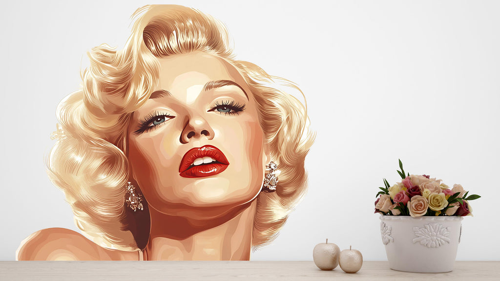Glam Woman Wall Decal Vintage Hollywood Style Portrait Wall Sticker Retro Bedroom Beauty Salon Removable Art, 055gm