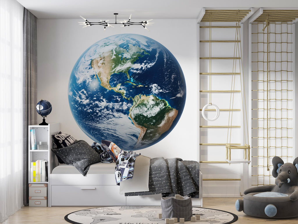 Earth Wall Decal Large World Globe Wall Sticker 3D Planet Mural Space Nursery Classroom Removable Wall Art, 056gm