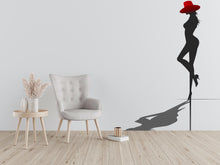 Load image into Gallery viewer, Fashion Silhouette Wall Decal Woman with Red Hat Wall Sticker Modern Glam Bedroom Salon Removable Art, 057gm