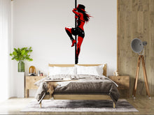 Load image into Gallery viewer, Pole Dance Silhouette Wall Decal, Red Black Glam Art Sticker 058gm