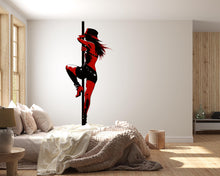 Load image into Gallery viewer, Pole Dance Silhouette Wall Decal, Red Black Glam Art Sticker 058gm