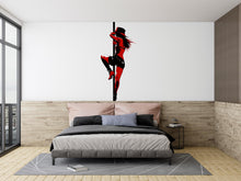Load image into Gallery viewer, Pole Dance Silhouette Wall Decal, Red Black Glam Art Sticker 058gm