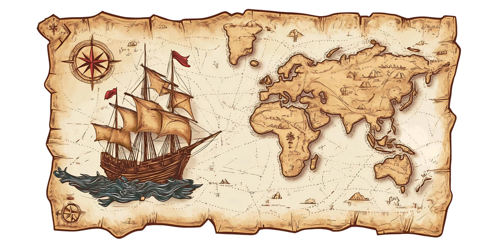 Pirate Map Wall Decal Vintage World Map Wall Sticker Ship Adventure Nursery Kids Room Removable Mural, 059gm
