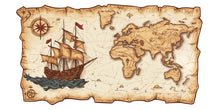 Load image into Gallery viewer, Pirate Map Wall Decal Vintage World Map Wall Sticker Ship Adventure Nursery Kids Room Removable Mural, 059gm