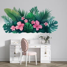 Load image into Gallery viewer, Tropical Wall Decal Pink Hibiscus Leaf Wall Sticker Large Jungle Floral Mural Removable Bedroom Decor, 060gm