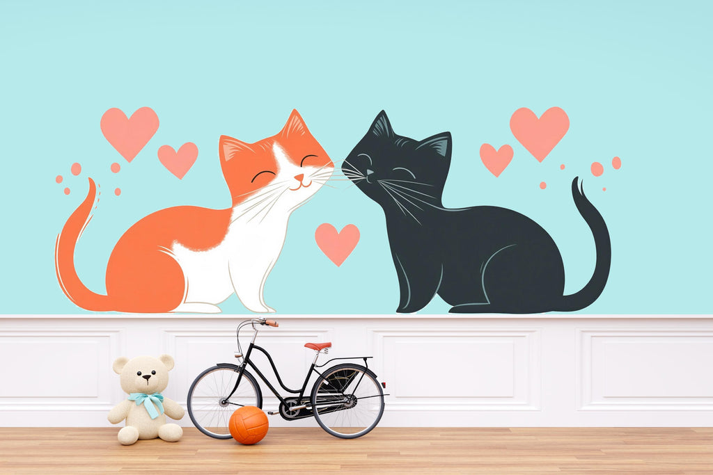 Cute Cat Wall Decal Love Cats Wall Sticker Nursery Kids Room Removable Animal Mural Decor, 061gm
