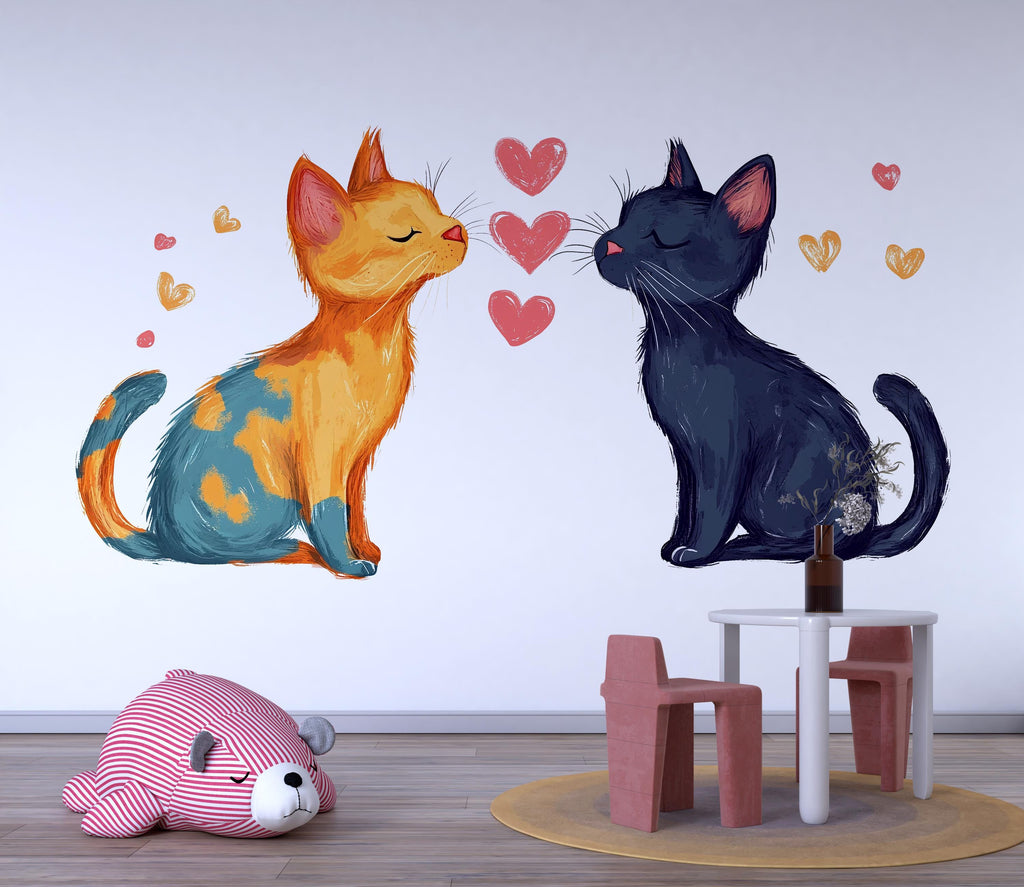 Watercolor Cat Wall Decal Cute Love Cats Wall Sticker Nursery Kids Room Animal Removable Decor, 062gm