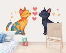 Load image into Gallery viewer, Watercolor Cat Wall Decal Cute Love Cats Wall Sticker Nursery Kids Room Animal Removable Decor, 062gm