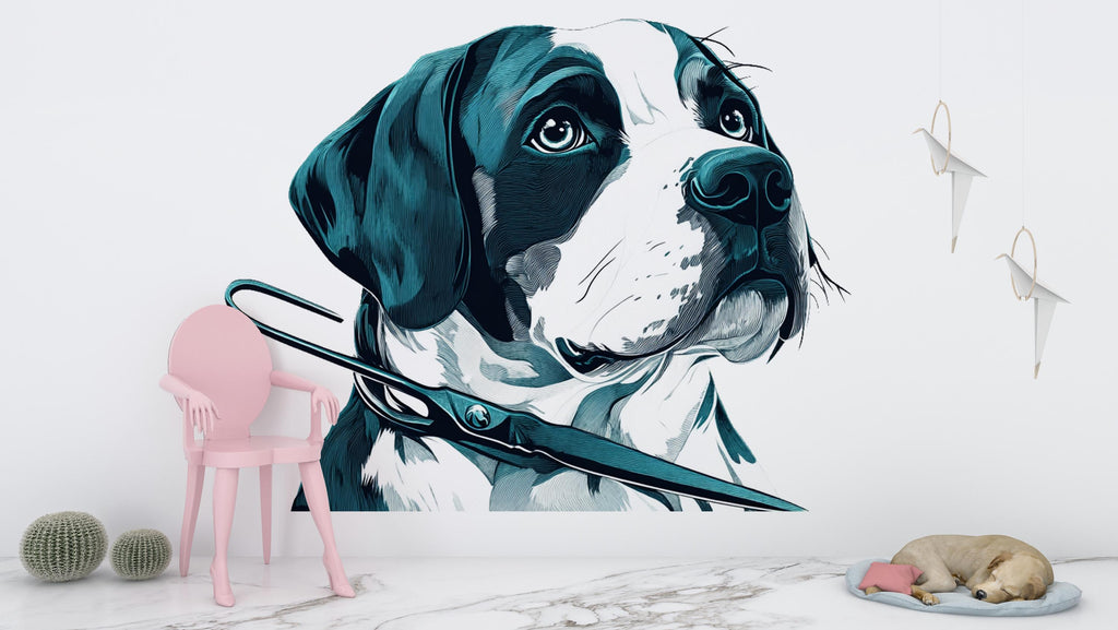 Modern Dog Wall Decal Large Pet Portrait Wall Sticker Office Decor Removable Animal Mural Art, 067gm