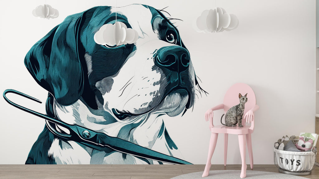 Modern Dog Wall Decal Large Pet Portrait Wall Sticker Office Decor Removable Animal Mural Art, 067gm