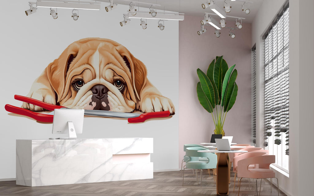 Bulldog Wall Decal Large Cute Dog Wall Sticker Pet Grooming Salon Kids Room Removable Animal Mural, 068gm