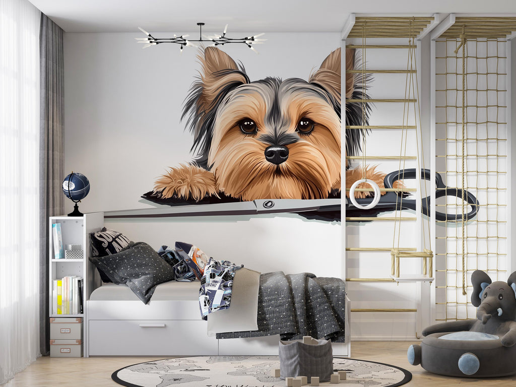 Yorkshire Terrier Wall Decal Yorkie Dog Wall Sticker Pet Grooming Salon Kids Room Removable Animal Mural, 069gm