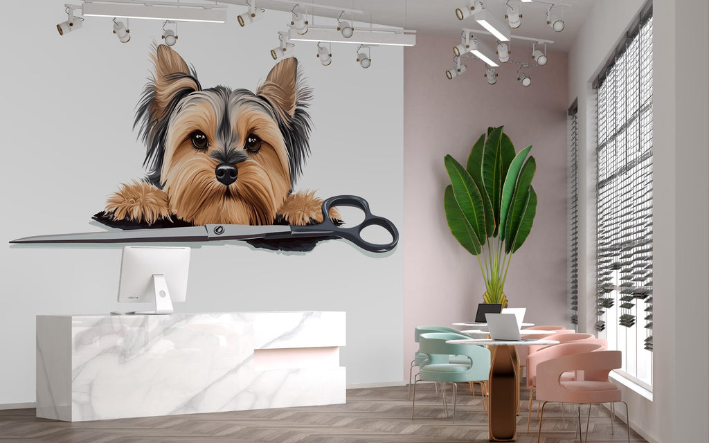 Yorkshire Terrier Wall Decal Yorkie Dog Wall Sticker Pet Grooming Salon Kids Room Removable Animal Mural, 069gm