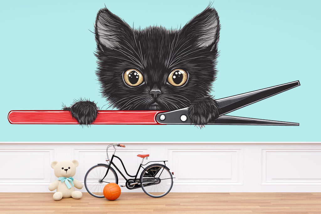 Black Kitten Wall Decal Cute Cat Wall Sticker Kids Room Animal Nursery Decor Removable Pet Mural, 071gm