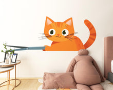 Load image into Gallery viewer, Orange Cat Wall Decal Cute Cartoon Kitten Wall Sticker Kids Room Nursery Animal Removable Mural, 073gm