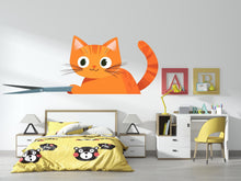 Load image into Gallery viewer, Orange Cat Wall Decal Cute Cartoon Kitten Wall Sticker Kids Room Nursery Animal Removable Mural, 073gm