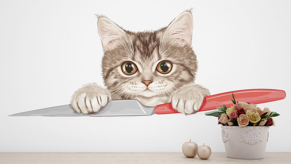Cute Kitten Wall Decal Cat Kitchen Wall Sticker Chef Cat Decor Removable Animal Mural for Home, 074gm