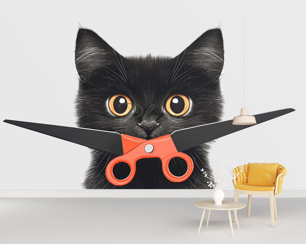 Black Cat Wall Decal Large Kitten Wall Sticker Pet Grooming Salon Decor Kids Room Removable Animal Mural, 075gm
