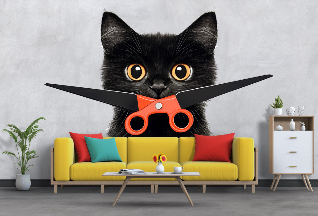 Black Cat Wall Decal Large Kitten Wall Sticker Pet Grooming Salon Decor Kids Room Removable Animal Mural, 075gm