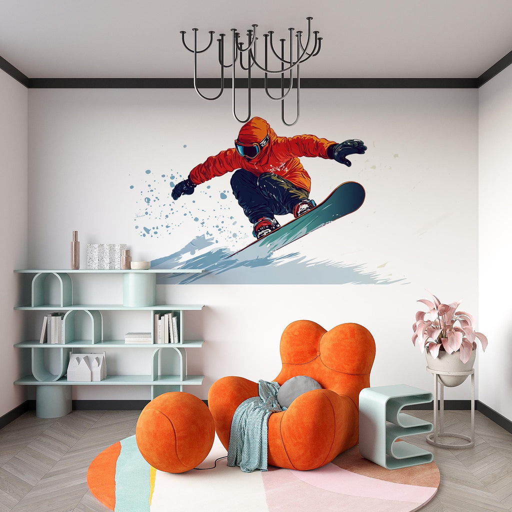 Snowboard Wall Decal Extreme Sports Wall Sticker Snowboarding Mural Boys Room Removable Teen Bedroom Decor, 084gm