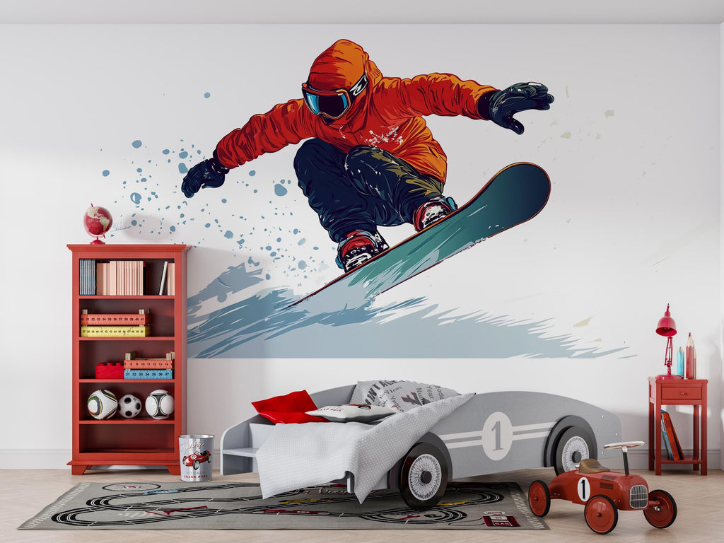 Snowboard Wall Decal Extreme Sports Wall Sticker Snowboarding Mural Boys Room Removable Teen Bedroom Decor, 084gm