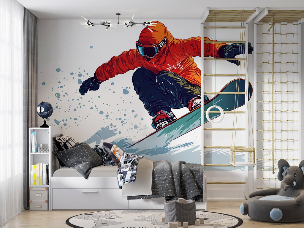 Snowboard Wall Decal Extreme Sports Wall Sticker Snowboarding Mural Boys Room Removable Teen Bedroom Decor, 084gm