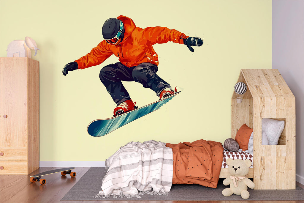 Snowboarder Wall Decal Boys Room Sports Wall Sticker Extreme Winter Mural Removable Teen Bedroom Decor, 085gm